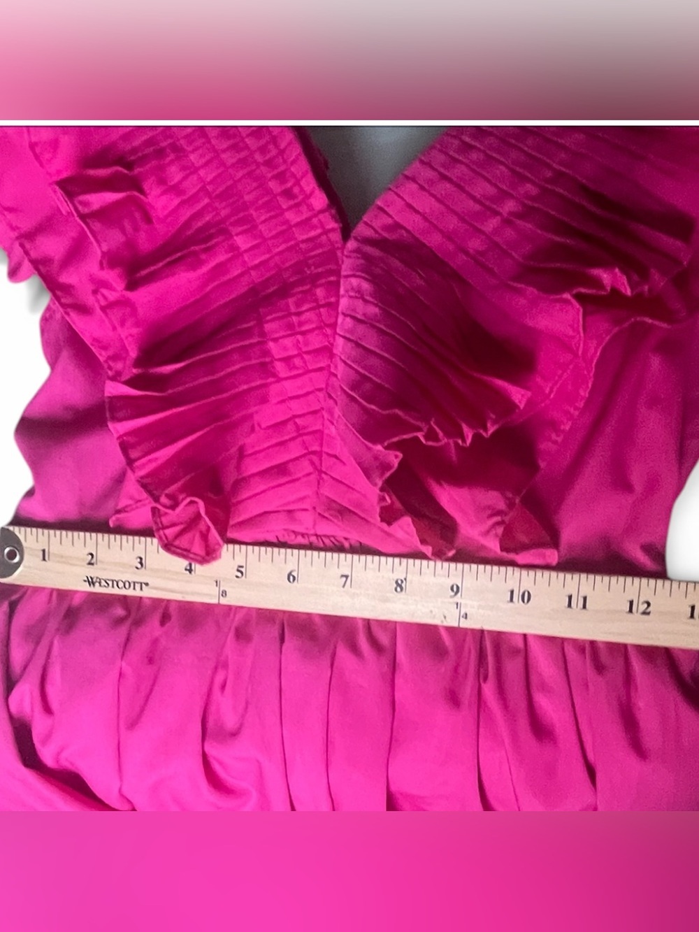 Entro Hot Pink Ruffle Mini Dress Pleated V Neck Barbiecore Party S - Picture 8 of 8